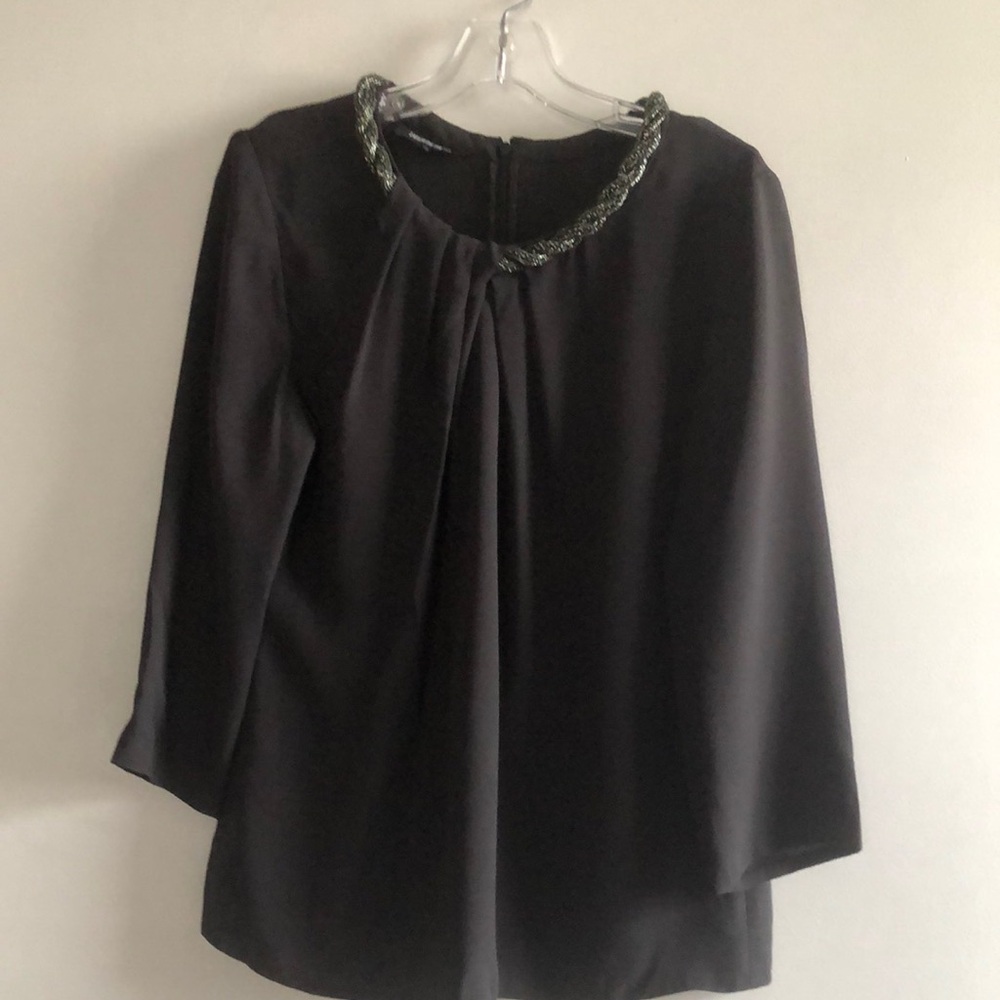 Lafayette Black Blouse with Embellished Collar